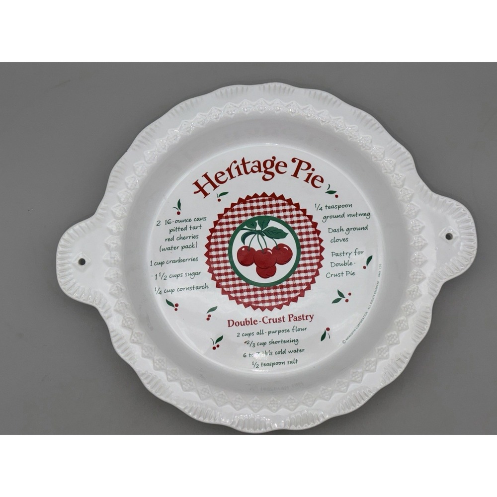 Vintage 1980s Hallmark Heritage Pie Plate Cherry Recipe Ceramic Deep Dish Baker